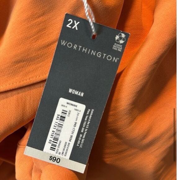 NWT-Worthington Womens Short Sleeve Midi Shirt Dress Orange
Soda, Size 2X - Picture 9 of 10